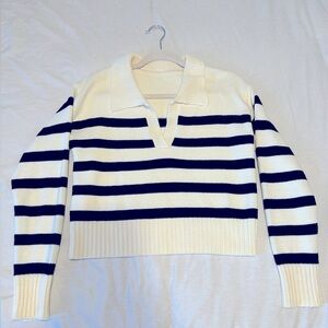 White with black stripes polo style sweater